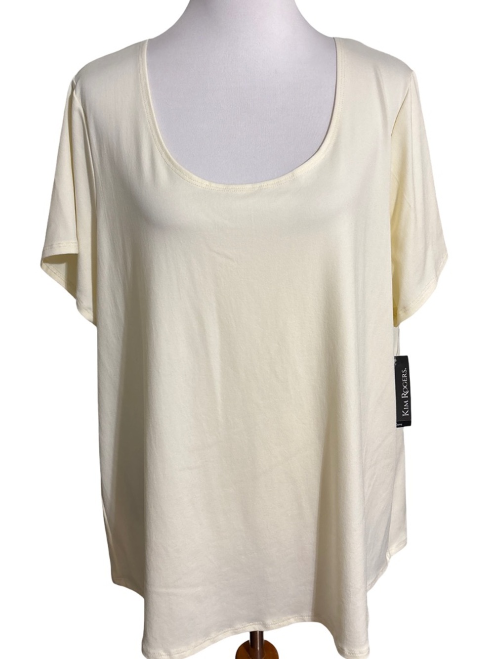 Kim Rogers Cream Scoop Neck Short Sleeve Top